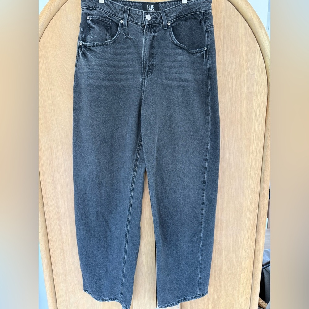 Urban Outfitters BDG Washed Black Distressed Wide Leg Jeans Size 32